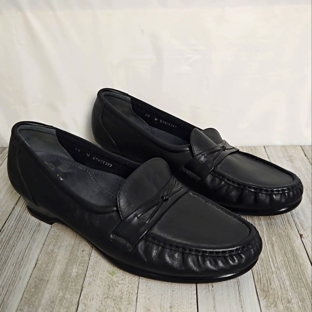 SAS Tripad Comfort Black Leather Wedge Heel Loafers Womens  Size 10